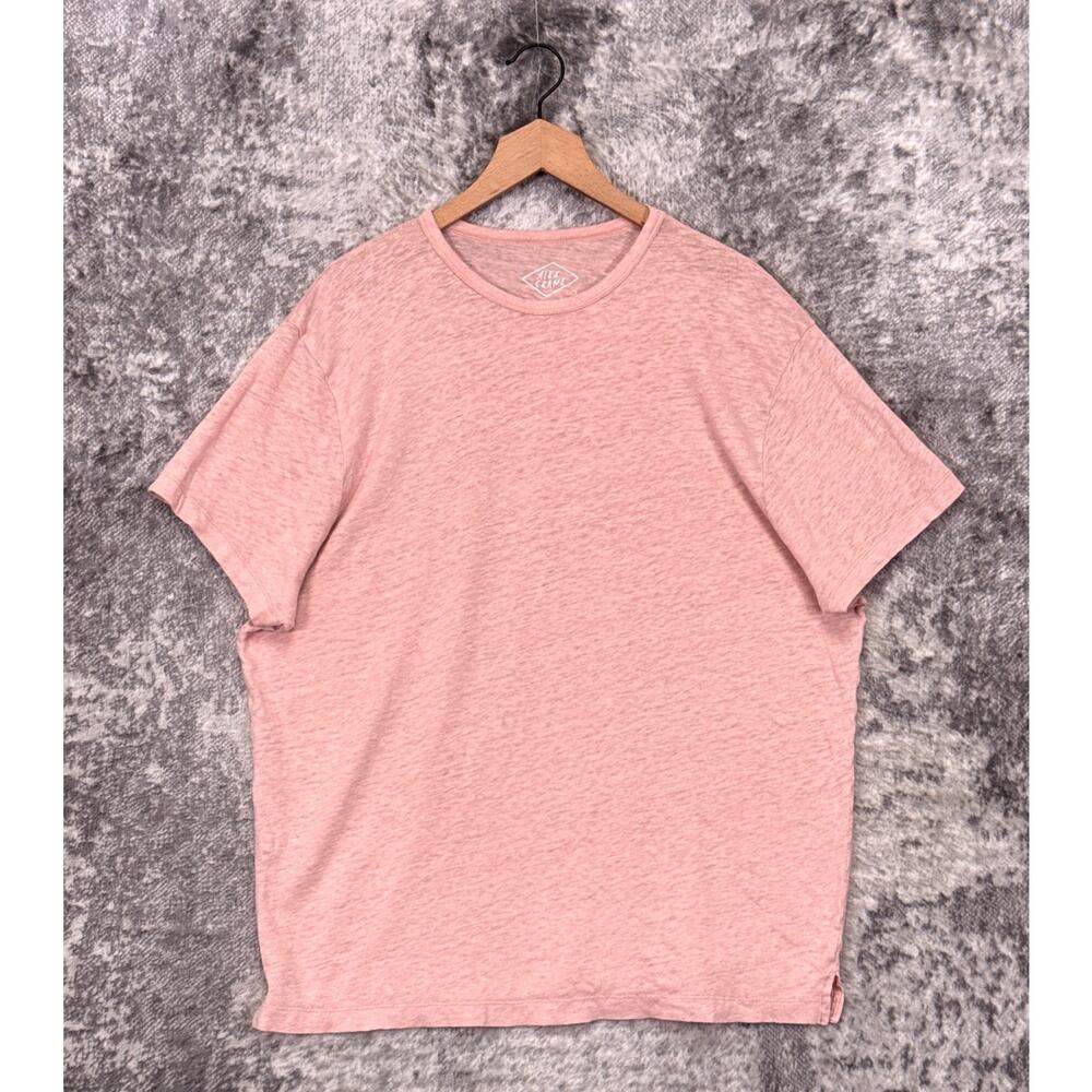 Alex Crane European Linen Shirt Large Mens Pink Crewneck Short Sleeve